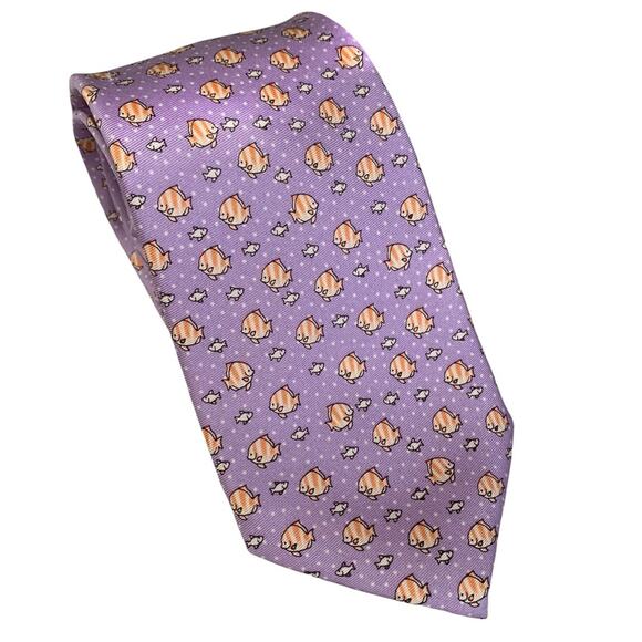 Tommy Hilfiger Lavender Angel Fish Print Silk Tie - Picture 1 of 6